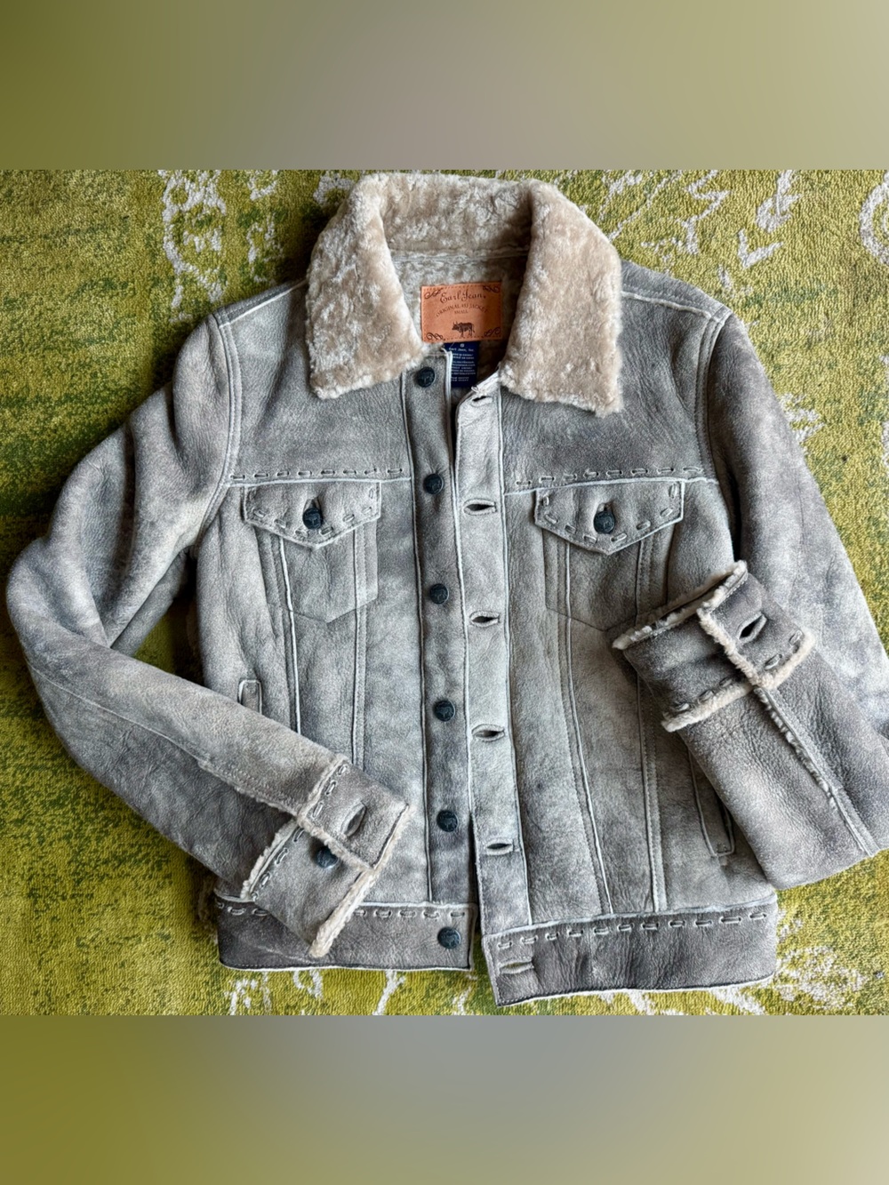 Vintage Y2K Earl Jeans shearling fur trucker jacket with whipstitch details
